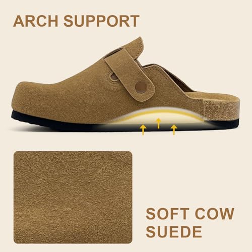 Image of Kids Suede Clogs Boys Girls Sandals Cork Footbed Toddler Slip-on Slippers Indoor Outdoor Cute Sandals Classic Adjustable Buckle