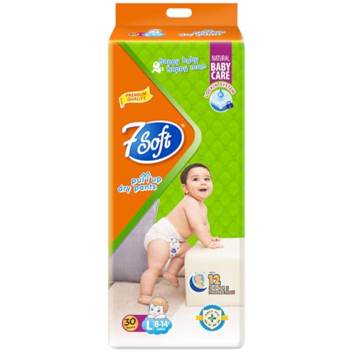 Image of 7 Soft Pull Up Dry Pants Diaper, Large (L) 8-14 kg, 30 Count - Baby Diaper Pants with Locking System, Up to 12 Hours Protection, Easy Wear Pull-Up