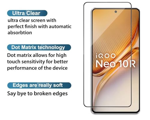 Image of HD Tempered Glass Screen Protector Compatible for iQOO Neo 10R 5G with Edge to Edge coverage and Easy Installation kit