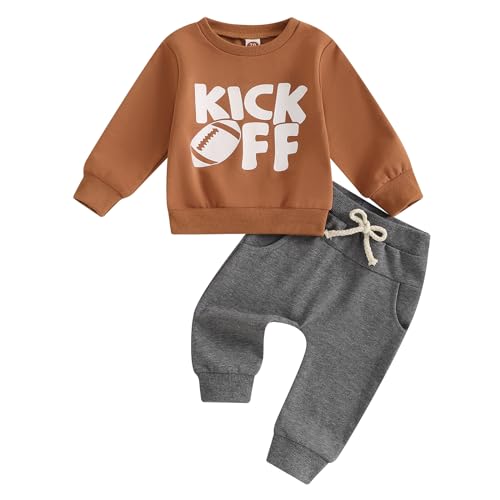 Image of fhutpw Baby Boy Clothes Fall 6 12 18 24 Months Football Long Sleeve Pullover Tops & Pant Sets Toddler Winter Outfits