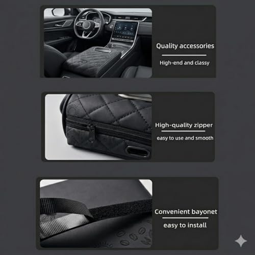 Image of Car Armrest Cushion, 5 in 1 Center Console Cover with 2 Cup Holders, Phone Holder, Tissue Holder, Storage Bag, Multifunctional Leather Heightened Car Armrest Cushion for Universal Fit (Black)