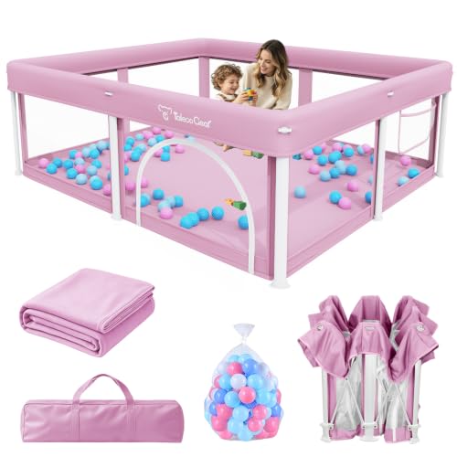 Image of TOREVSIOR Foldable Baby Playpen with Mat, 50 inchx71 inch F oldable P laypen for Babies and Toddlers, Indoor & Outdoor Kids Safety Play Pen, Portable Play Yard, Foldable Baby Playpen with 50 Ocean Balls