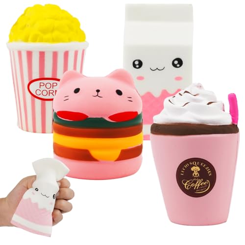 4 Piezas Squishy Toys, Juguetes Blandos en Forma de Comida, Rosa Juguetes Blandos,...