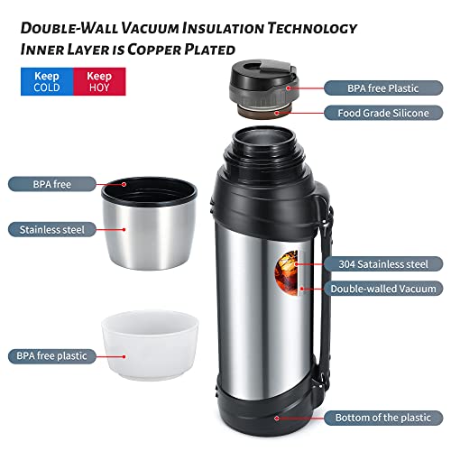 OKADI 85oz Large Coffee Thermoses for Travel - Insulated Water Jug Classic Vacuum Bottle with Plastic Cup - Stainless Steel Thermos for Hiking Fishing