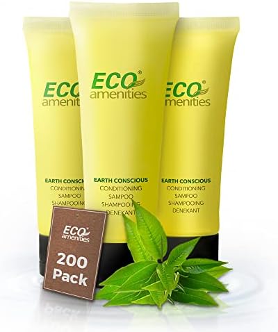 ECO Amenities Conditioning Shampoo, 200 PACK, Mini Size 1 Ounce - Travel Size Shampoo and Conditioner Sets, Mini Shampoo & Conditioner Sets - 2 in 1 Shampoo & Conditioner, Green Tea Scent