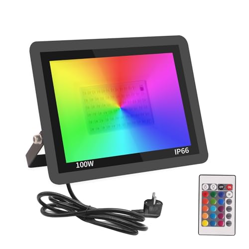 Fosingut RGB LED Strahler Außen 100W,4 Modi Dimmbar LED Scheinwerfer Mit Fernbedienung,IP66 Wasserdicht Farbwechsel Fluter Disco Partylicht...