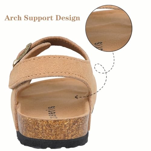 Image of ZUSERIS Kids Toddler Sandals Boys Girls Cork Footbed Sandal Comfort Double Buckle Slip On Slippers with Adjustable Back Strap