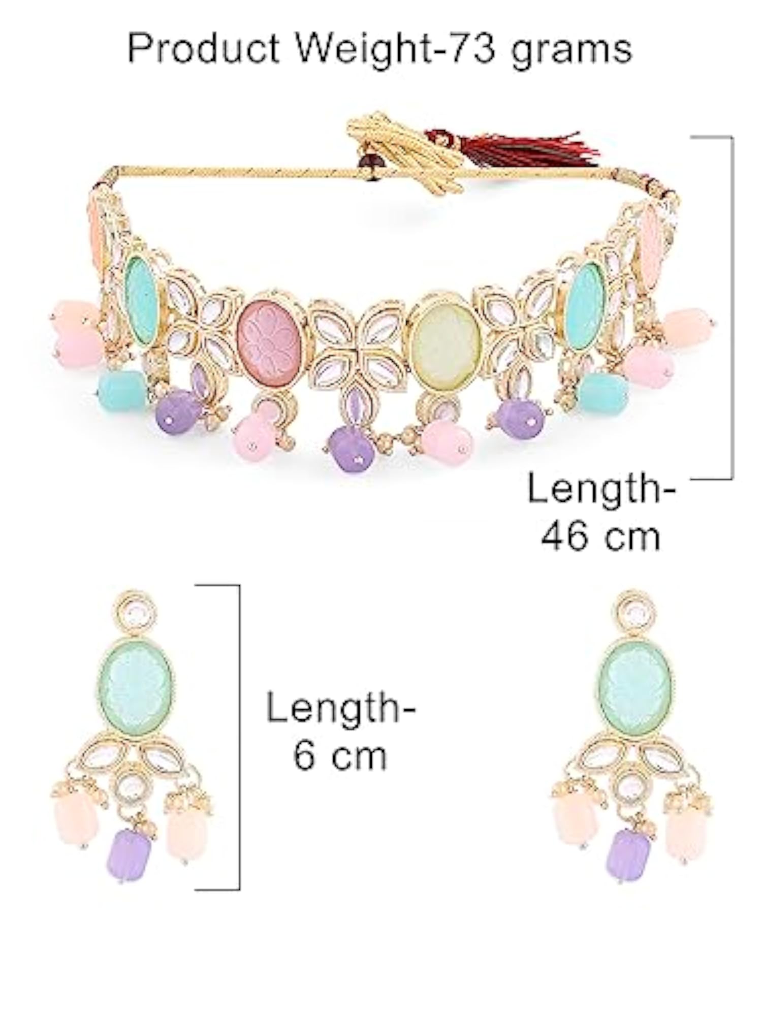 Kundan Choker Necklace Earring Set with Stones Beads