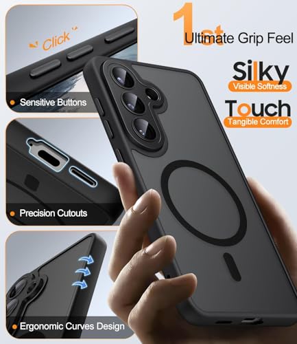 Image of Elzzi MagSafe Compatible Case for Samsung Galaxy A37 5G - Matte Shockproof Hybrid Protective Cover with Built-in Camera Lens Protection, Slim Anti-Fingerprint TPU+PC Back Case (Black)