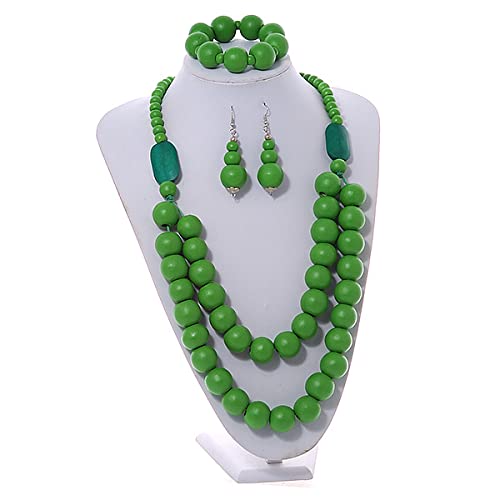 Collar largo de madera verde de alta calidad con pendientes y pulsera Avalaya 2