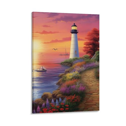 Peinture sur toile premium phare côtier, affiche déco haut de gamme 40x60