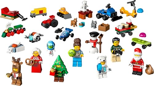 LEGO City Le Calendrier de l'Avent 2025 - Jeu pour Garçon ou Fille dès 5 Ans - Compte à Rebours Avant Noël avec 24 Surprises Dont Un Train, Une Voiture, Un Tracteur & 7 Minifigurines - Cadeau 60475