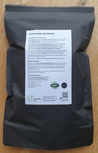 Charley Dog Futterkohle für Hunde, 750ml Beutel, Prämium-Futterkohle für eine gesunde Verdauung, zur Vorbeugung und als natürliche Sofort-Hilfe bei Durchfall, Übersäuerung und Blähungen