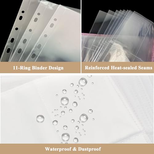 60 Pack A4 Fotohüllen mit 480 Taschen, Transparent Postkartenhüllen für A4 2/3/4 Ringbuch, Doppelseitiger Foto Seitenschutz mit 4 Fächern, Top Loading Fotoalbum Nachfüllseiten