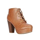 Coshare Women's Fashion Comfort Stacked Chunky Heel Lace Up Ankle Booties