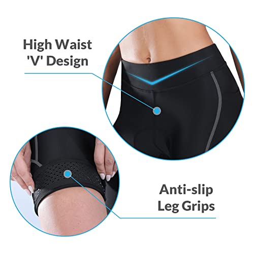 baleaf Women's Bike Shorts 4D Padded Cycling Spinning Road Bike Pockets Wide Waistband UPF50+, Grey L