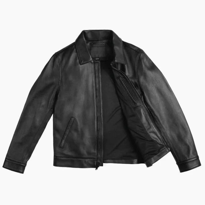 Men’s Keanu Slim Fit Leather Jacket, Motorcycle Black Classic Shirt Style Collar Biker Jacket, Café Racer Leather Jacket3
