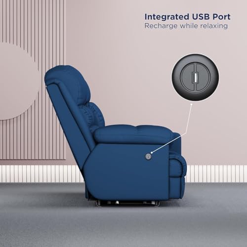 Image of The Sleep Company Fabric Luxe 2+1 Seater Motorised Recliner | Patented Smartgrid Technology | 2+1 Seater Recliner Sofa Set | Cupholders & 25L Storage | Unique Lumbar Design | Usb Charging | Blue