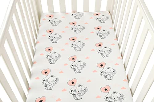 Image of Pack n Play Sheet Stretchy Fitted Set 3 Pack Compatible with 4moms Breeze Plus Playard and Other Large Playpen Mattress Ultra Soft Jersey Material,Flamingo Elephant & Lion