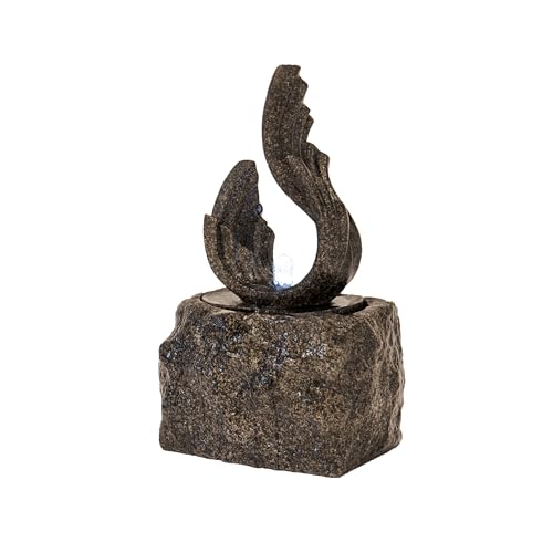 Image of XBrand 25 in H Stone-Look Sculptural Modern Freestanding Fiber Resin Outdoor Garden Fountain w /LED Light, Black