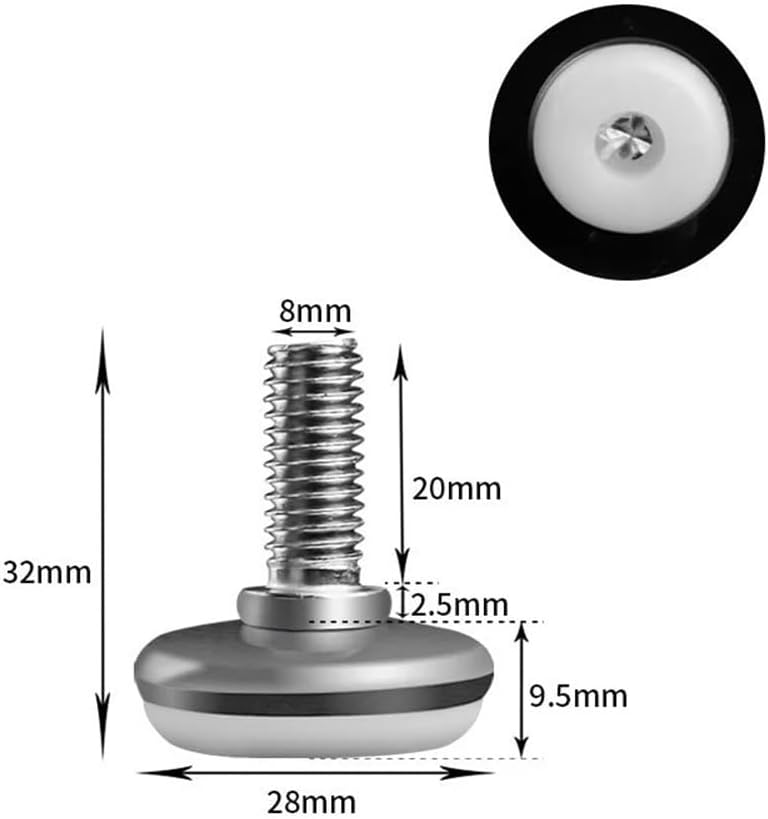 8 Pieces Universal Stainless Steel Adjustable Furniture Feet Nylon Base Leveler for Sofa, Table, Chair, Cabinet, Workbench Leveling Feet(28xM8x20mm)