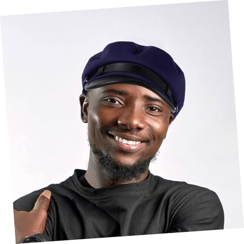 GALPADA Unisex Breathable Sailor Hat for Spring Summer Driving Vintage Style Flat Top Captain Hat Lightweight PU Closure for Men and Women Dark Blue 5