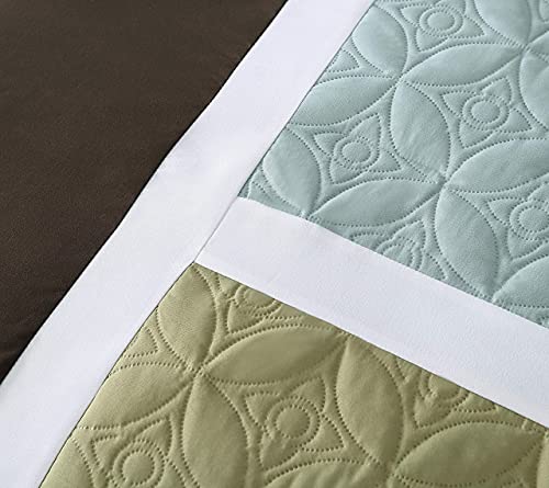 Chezmoi Collection 7-Piece Quilted Patchwork Comforter Set, Coffee Brown/Aqua Blue/Sage Green, Full by Chezmoi Collection - Image 4