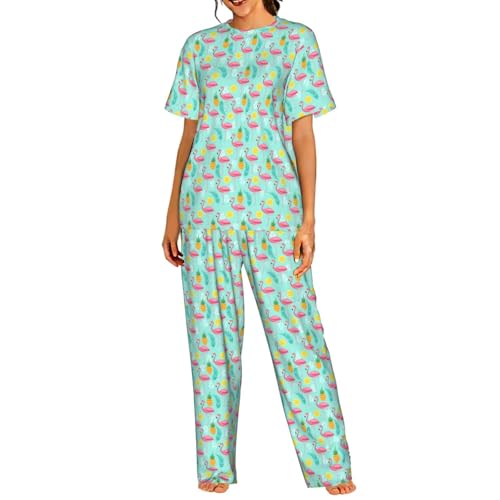 Pyjama léger en maille respirante avec un imprimé flamant rose coloré