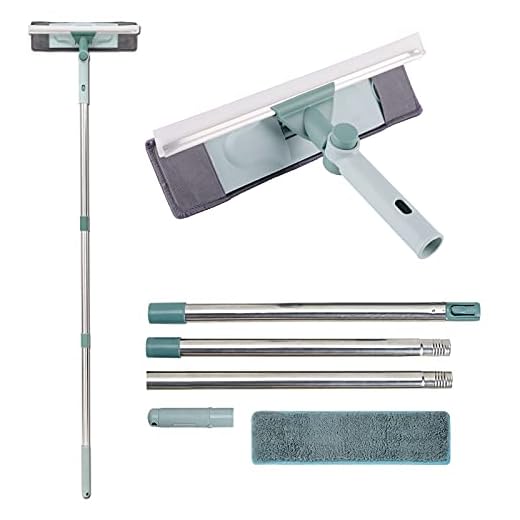 Zindoo Limpiacristales 2 en 1 Limpia Cristales Telescopico Limpiador Cristales Extensible Paño de Microfibra Cabezal Giratorio para Limpia Ventanas Altas y Paredes Techos Ducha y Automóvil (135CM)