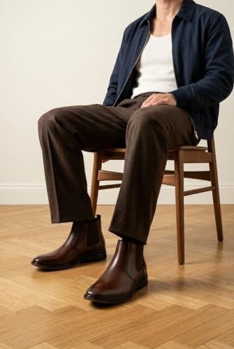 Image of ArcBrothers Men's Chelsea Boots, Relaxed Fit Roomy Toe Box Design, Premium Leather Slip-on Ankle Boots, All-Day Comfort