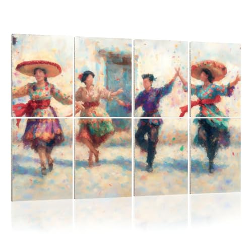 Paquete de 8 paneles acústicos decorativos de arte mexicano con sombreros tradicionales de paja, fajas rojas, paneles de absorción de sonido 48"x32", reducción de ruido y decoración para oficina miniatura 1