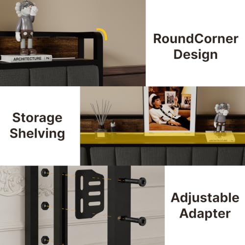 Image of Full Size Upholstered Headboard with LED Lights & Charging Station, USB & Type C Port, Linen Upholstery, Full Headboard Only, Height Adjustable Attach Frame Sturdy and Stable Easy Assembly