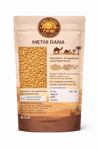 Image of Maru Bhumi 100% Organic Fenugreek Seeds - 500 GM | Whole Natural Sabut Methi Dana | Chemical-Free & Unpolished | Menthya | Menthulu | Uluva | Methe | Vendhayam | Ideal for Cooking (500 GM)