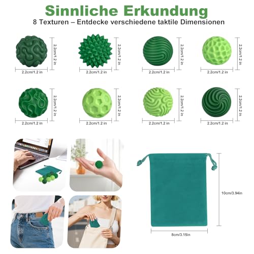 Zingbee 8 Stück Magnetische Fidget Toys, Silikon Magnetkugeln Anti-Stress Bälle, Sensorik Spielzeug für Erwachsene und Kinder, Sensorische Magnetische Kugeln Set, Stressabbau und Entspannung(Grün)