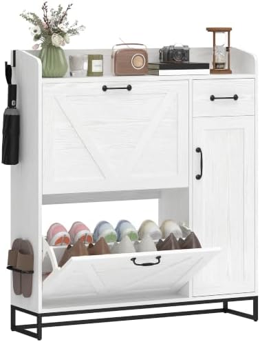HOMCOM Narrow Shoe Rack with 2 Folding Drawers, 42 x 26 x 116 cm,...