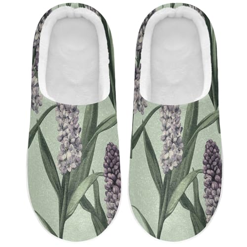 JUNZAN Safari Hyacinths Sage Green Women Cotton Slippers Comfortable Memory Foam Indoor Shoes for Spa Christmas Presents 6-7