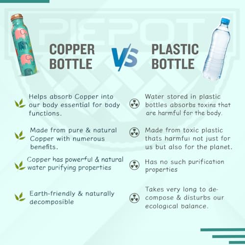 Image of Copper Water Bottle 1 Ltr | Copper Water Bottle with Glass Set | Meena Work | 100% Pure | Leak-Proof | 2 Water Glass 300ml each | Best for Gifting ((Seafoam Blue Design))