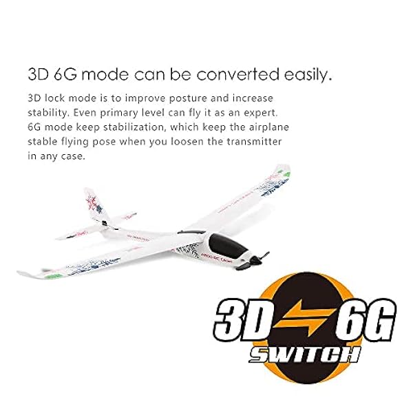 Frenchsh Barnleksak 2,4Ghz fjärrkontrollflygplan, A800 RC-flygplan EPO fastvingade 5-kanals glidflygplan 3D/6G-läge Flyg i 20 minuter Redo att flyga RC-flygplan för barn Pojkar Vuxen nybörjare