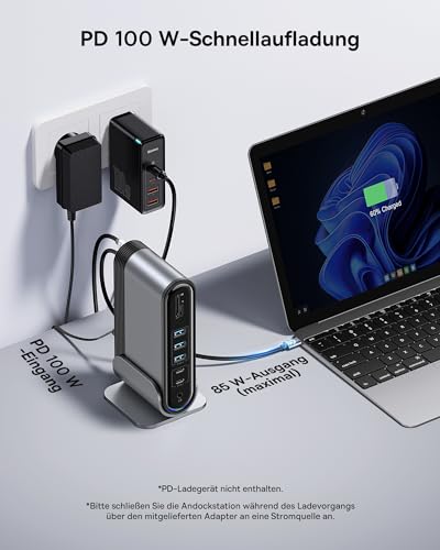 Baseus 17 in 1 Docking Station 3 Monitore 4K@60Hz Adapter mit 2 HDMI, DisplayPort, 5 USB Data 3.0 5Gbps, PD 100W… – Ansicht 6