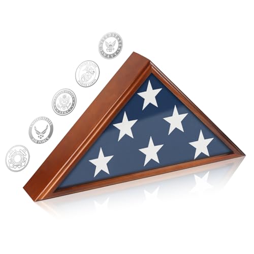 Flag Display Case for Burial Flag 9.5x5 Wooden Military Flag Box Case Display for Wall or Table Top Flag Holder for Veteran Burial Flag Display Case Military Flag Frame (Brown)