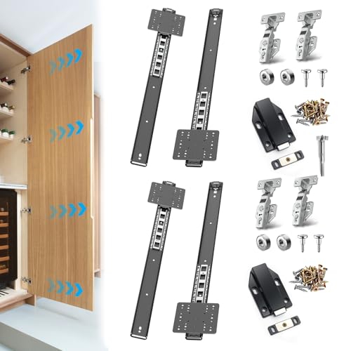 Image of 20 Inch Pocket Door Slides Hardware for Cabinets 2Set - Cabinet Slide Door Hinge,Sliding Pocket Door Rail Cabinet with Retractable Rebounder,Pivot Kit for Kitchen Furniture & Recessed Doors