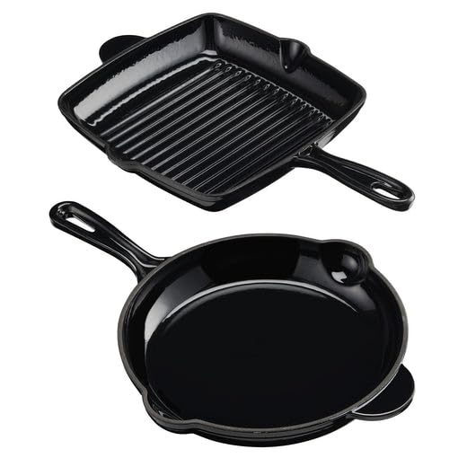Cooks Professional 2 Piece Cast Iron Frying Pan & Skillet Set | Heavy-Duty Cooking Pans with Enamel Interior | Oven Safe to 260°C, Induction & All Hob Compatible | PFAS, PFOA & PTFE-Free | Black