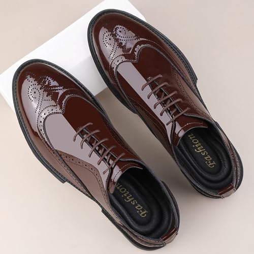 Men's Patent Leather Wing Tips Carved Lug Brogue Oxfords Shoes Fashion Classic Round-Toe Lace Up Low Top Genuine Leather Dress Shoes Hand Stitched Business Formal Derby Shoes3