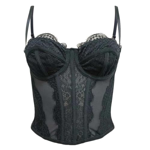 Corsé para Mujer Corpiño de de Encaje Frente Abierto Bustiers con Tirantes Fiesta de Halloween Novedades Club Corsé de Encaje Sólido Tops Sexys