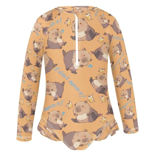 Capybara I Did Not Mean It Girls Long Sleeve Swimsuits One Piece Zipper Bathing Suit UPF 50+ Rashguard Swimwear2