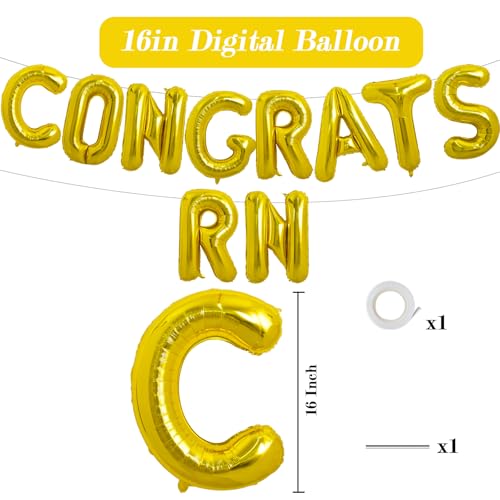 Image of TONIFUL 2026 Nurse Graduation Decorations Gold Congrats RN 2026 Balloons 16 Inch RN 2026 Banner Class of 2026 RegisteGold Nurse Balloons Decorations 2026 Nursing Graduation Party Supplies