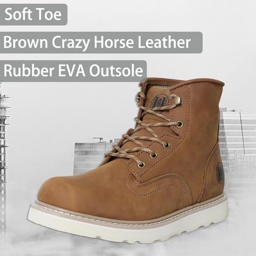 Men's Water-Resistant Work Boots, 6" & 8" Leather Safety Boots with EH Protection, Slip-Resistant Sole, Stylish Brown & Vintage Colors, Outdoor Construction Shoes2