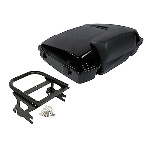 Green-L Vivid Black Razor Pack Trunk with Backrest & Mount Rack Fit for Harley Touring 1997-2008