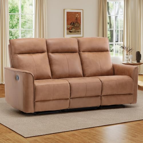 EBELLO 3 Bonded Seater Recliner Sofa, Wall-Hugger Reclining Couch with Overstuffed Backrest, Manual Recliner Couch for Living Room, Meeting Room, Home, Office, Brown