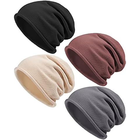 4 Pieces Winter Cashmere Slouchy Knit Beanie Hats for Women Soft Warm Wool Knitted Skull Beanies Cap Beige Beanie for Ladies, Black Gray Beige and Brown Assorted Color Cover